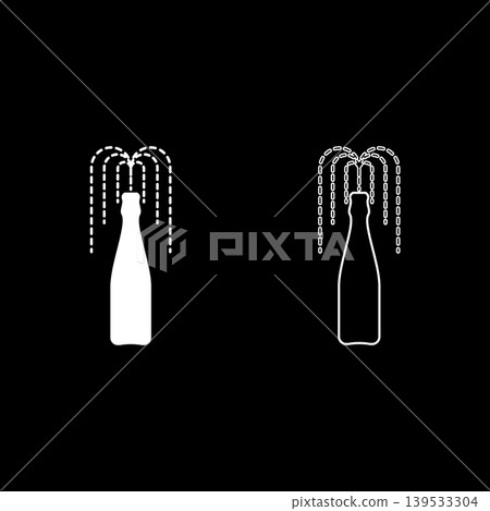Bottle of champagne fountain popping open set icon white color vector illustration image solid fill outline contour line thin flat style Bottle of champagne fountain popping open set icon white color vector illustration image solid fill outline contour line thin flat style 139533304