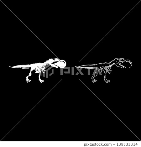 Bubble gum blowing t-rex skeleton dinosaur set icon white color vector illustration image solid fill outline contour line thin flat style Bubble gum blowing t-rex skeleton dinosaur set icon white color vector illustration image solid fill outline contour line thin flat style 139533314