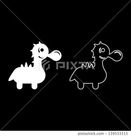 Bubble gum blowing cute dinosaur set icon white color vector illustration image solid fill outline contour line thin flat style Bubble gum blowing cute dinosaur set icon white color vector illustration image solid fill outline contour line thin flat style 139533315