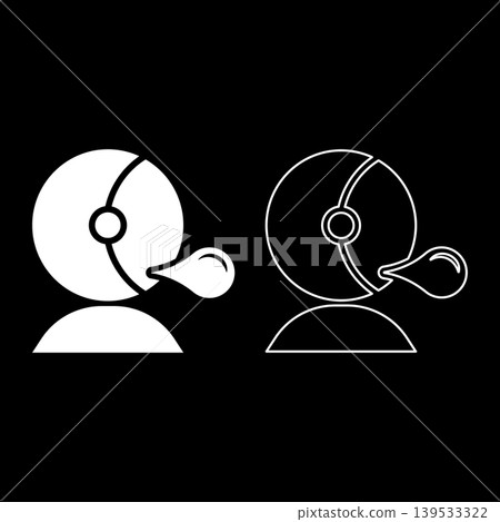 Astronaut blowing bubble gum set icon white color vector illustration image solid fill outline contour line thin flat style 139533322