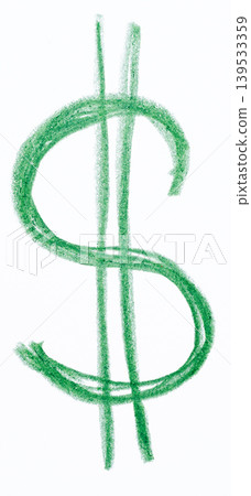 A green dollar symbol drawn with chalk on a white background A green dollar symbol drawn with chalk on a white background 139533359
