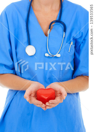Heart, hands and doctor in cardiology for healthcare, person with charity and support on white background. Cardiovascular health, trust and kindness with love, medical professional in studio and care Heart, hands and doctor in cardiology for healthcare, person with charity and support on white background. Cardiovascular health, trust and kindness with love, medical professional in studio and care 139533565
