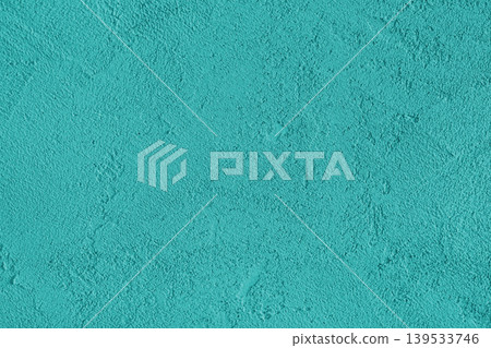 Turquoise painted cement, concrete stucco wall with rough plaster surface texture background 139533746