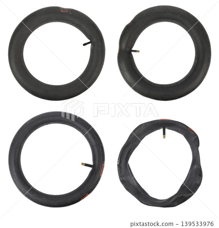 Bicycle inner tube set isolated on white background, different shapes Bicycle inner tube set isolated on white background, different shapes 139533976