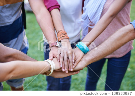People, teamwork and hands together of friends outdoor for support, solidarity or mission of success, synergy or winning. Closeup, community group or collaboration at park for trust, kindness or help People, teamwork and hands together of friends outdoor for support, solidarity or mission of success, synergy or winning. Closeup, community group or collaboration at park for trust, kindness or help 139533987