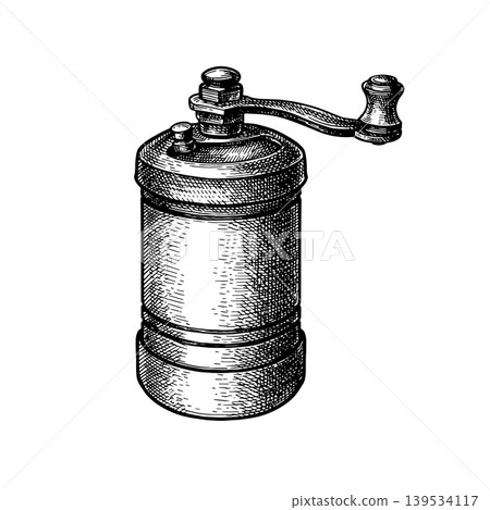 Vintage hand-cranked spice grinder illustration. Vintage hand-cranked spice grinder illustration. 139534117
