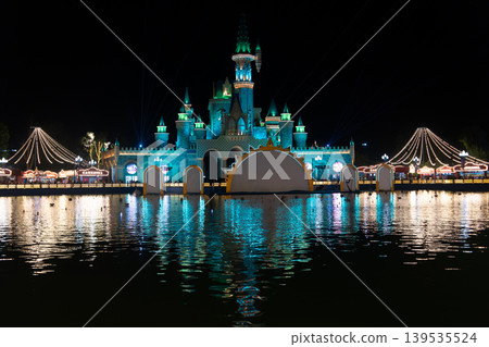 Tashkent, Uzbekistan - May 9, 2026: `Magic City`. Laser and water show at Magic City, night entertainment event. Tashkent, Uzbekistan - May 9, 2026: `Magic City`. Laser and water show at Magic City, night entertainment event. 139535524