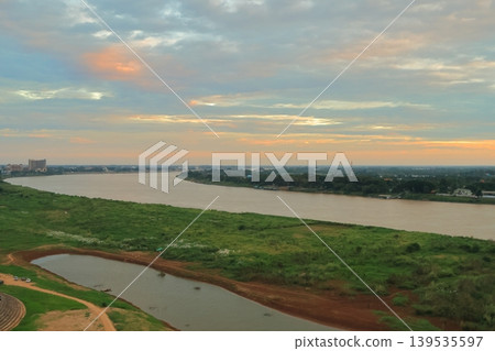 Laos, Vientiane, Mekong River scenery Laos, Vientiane, Mekong River scenery 139535597
