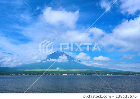 Fuji in summer seen from Lake Yamanaka Fuji in summer seen from Lake Yamanaka 139535676
