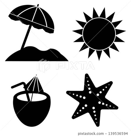 Beach Holiday Icons Tropical Travel Silhouette Pack Beach Holiday Icons Tropical Travel Silhouette Pack 139536594