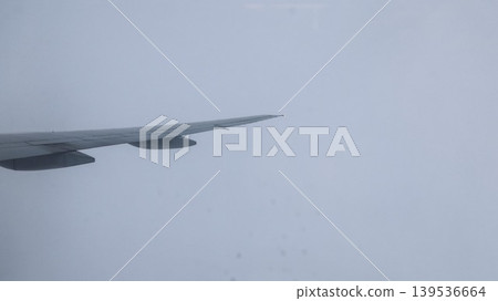 horizontal photo of close up airplane wing extending over thick cloud layer with cloudy view with copy space horizontal photo of close up airplane wing extending over thick cloud layer with cloudy view with copy space 139536664