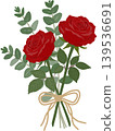 Elegant red rose bouquet with eucalyptus leaves and ribbon bow, minimalist floral illustration for Father Day celebration. 139536691