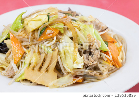 Delicious stir-fried meat and vegetables from a local Chinese restaurant 139536859
