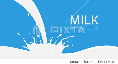 Pouring milk with splashes on blue background vector illustration, flat design Pouring milk with splashes on blue background vector illustration, flat design 139537038