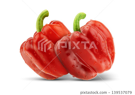 Two fresh red bell peppers on white background with clipping path 139537079