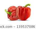 Two fresh red bell peppers on white background with clipping path 139537086