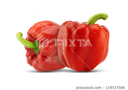 Two fresh red bell peppers on white background with clipping path 139537086