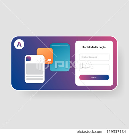 Modern social media login web UI in landscape smartphone layout Modern social media login web UI in landscape smartphone layout 139537184