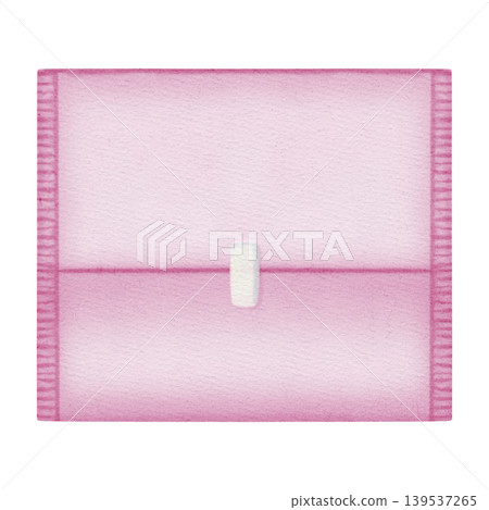 Watercolor drawing of a pink sanitary pad in individual wrapper. Concept of feminine hygiene and women's health.  139537265