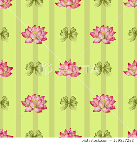 Seamless watercolor pattern with a lotus flower. Illustration of a pink water lily, ribbons, and bows. Perfect for textiles, wallpaper, romantic decor, cosmetics, and medical products. Seamless watercolor pattern with a lotus flower. Illustration of a pink water lily, ribbons, and bows. Perfect for textiles, wallpaper, romantic decor, cosmetics, and medical products. 139537288