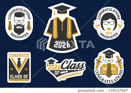 Retro graduation patch collection with graduate characters, diploma and class of 2026 badges. Vintage academic vector sticker set for celebration, apparel and branding Retro graduation patch collection with graduate characters, diploma and class of 2026 badges. Vintage academic vector sticker set for celebration, apparel and branding 139537697