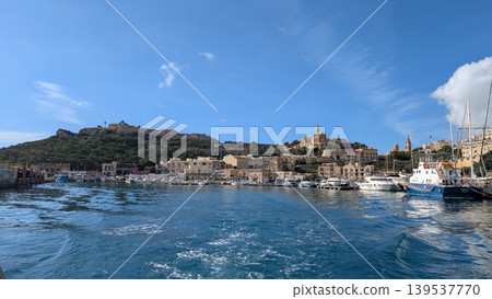 View of the island taken from a boat leaving the port in Gozo 139537770