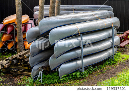 Canoe storage and rental area near lakeside sports center. Canoe storage and rental area near lakeside sports center. 139537801