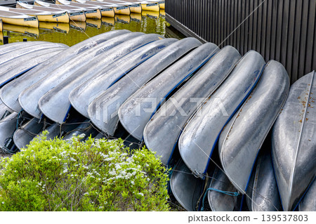 Canoe storage and rental area near lakeside sports center. Canoe storage and rental area near lakeside sports center. 139537803