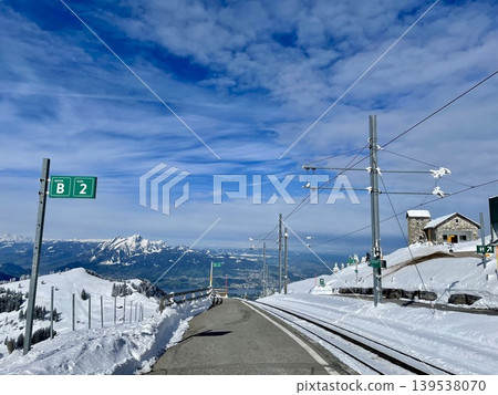 [Switzerland] Rigi Railway and Alpine mountain scenery in the snow. 139538070