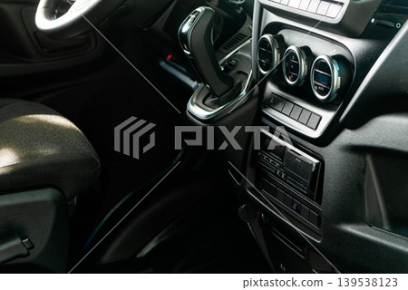 Modern truck dashboard and interior controls view Modern truck dashboard and interior controls view 139538123