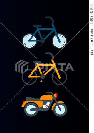 Blue bicycle orange moped illustration with two wheeler, movement Blue bicycle orange moped illustration with two wheeler, movement 139538196
