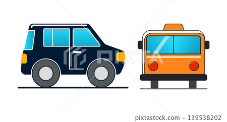 Modern car and bus illustration isolated on white background with transportation Modern car and bus illustration isolated on white background with transportation 139538202
