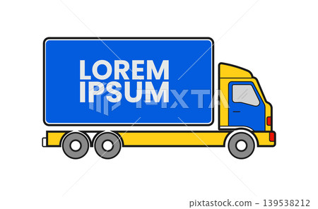 Illustration of a delivery truck with blue cargo box flatbed truck heavy duty Illustration of a delivery truck with blue cargo box flatbed truck heavy duty 139538212
