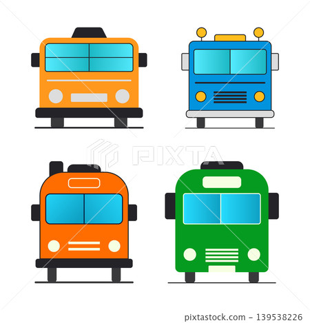 Front view of four colorful modern bus illustrations public transport Front view of four colorful modern bus illustrations public transport 139538226