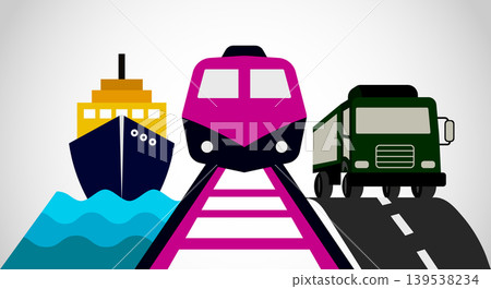 Collage of various transportation methods including ship train truck Collage of various transportation methods including ship train truck 139538234