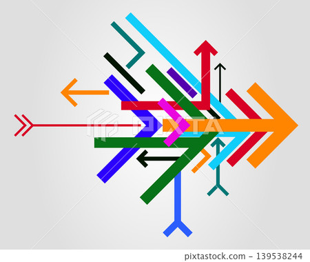 Intertwined arrows pointing in multiple directions with goal oriented, direction Intertwined arrows pointing in multiple directions with goal oriented, direction 139538244