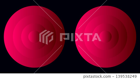 Two bright red spheres on a black background with round shapes, vivid red Two bright red spheres on a black background with round shapes, vivid red 139538249