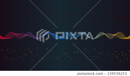 Abstract colorful wavy line of particles on dark background with energy flow Abstract colorful wavy line of particles on dark background with energy flow 139538253