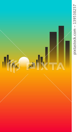 Minimalist cityscape silhouette against a sunset and gradient sky with cityscape Minimalist cityscape silhouette against a sunset and gradient sky with cityscape 139538257