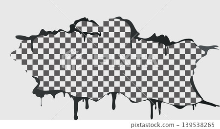 Torn paper effect with dripping black ink revealing checkered pattern, dripping Torn paper effect with dripping black ink revealing checkered pattern, dripping 139538265