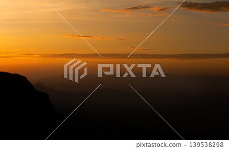 Golden sunset over dramatic silhouettes of Simien Mountains, Ethiopia 139538298