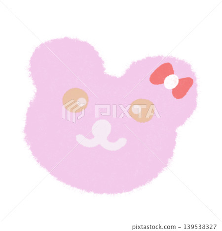 Adorable pink bear head character with a small red bow for cute children sticker and baby nursery design 139538327