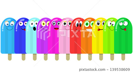 Ice creams with funny cartoon faces in vibrant summer colors Ice creams with funny cartoon faces in vibrant summer colors 139538609