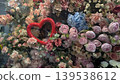 Romantic floral wall background with mixed roses and heart prop for valentine backdrop and event decoration banner or wallpaper design 139538612