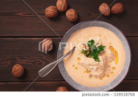 Satsivi, Georgian dish, chicken in nut sauce, cold appetizer,rustic, no people, homemade, Satsivi, Georgian dish, chicken in nut sauce, cold appetizer,rustic, no people, homemade, 139538708