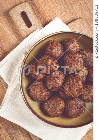 fried meatballs in a frying pan, homemade, no people, 139538713