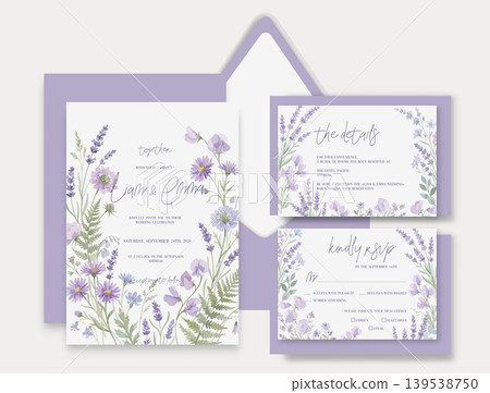 Wedding card template with wild herbs and flowers. Wedding card template with wild herbs and flowers. 139538750