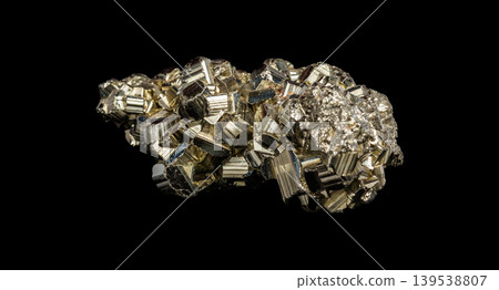 Natural Pyrite Mineral Specimen Isolated on Black Background Natural Pyrite Mineral Specimen Isolated on Black Background 139538807