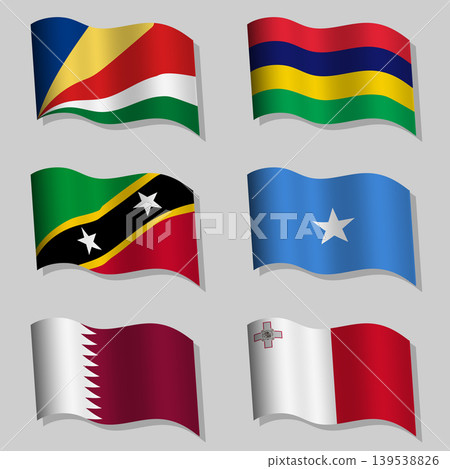 Collection of wavy flags with flagpoles Collection of wavy flags with flagpoles 139538826