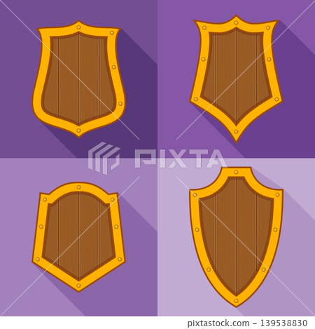 Large set of cartoon orange shields with shadows Large set of cartoon orange shields with shadows 139538830